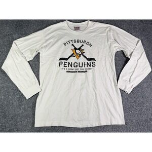 VTG Pittsburgh Penguins Long Sleeve T-Shirt White Mens L Bayside NHL Made In USA